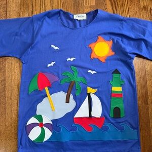 Lynda Clark Vintage Blue Beach Tee Size Small